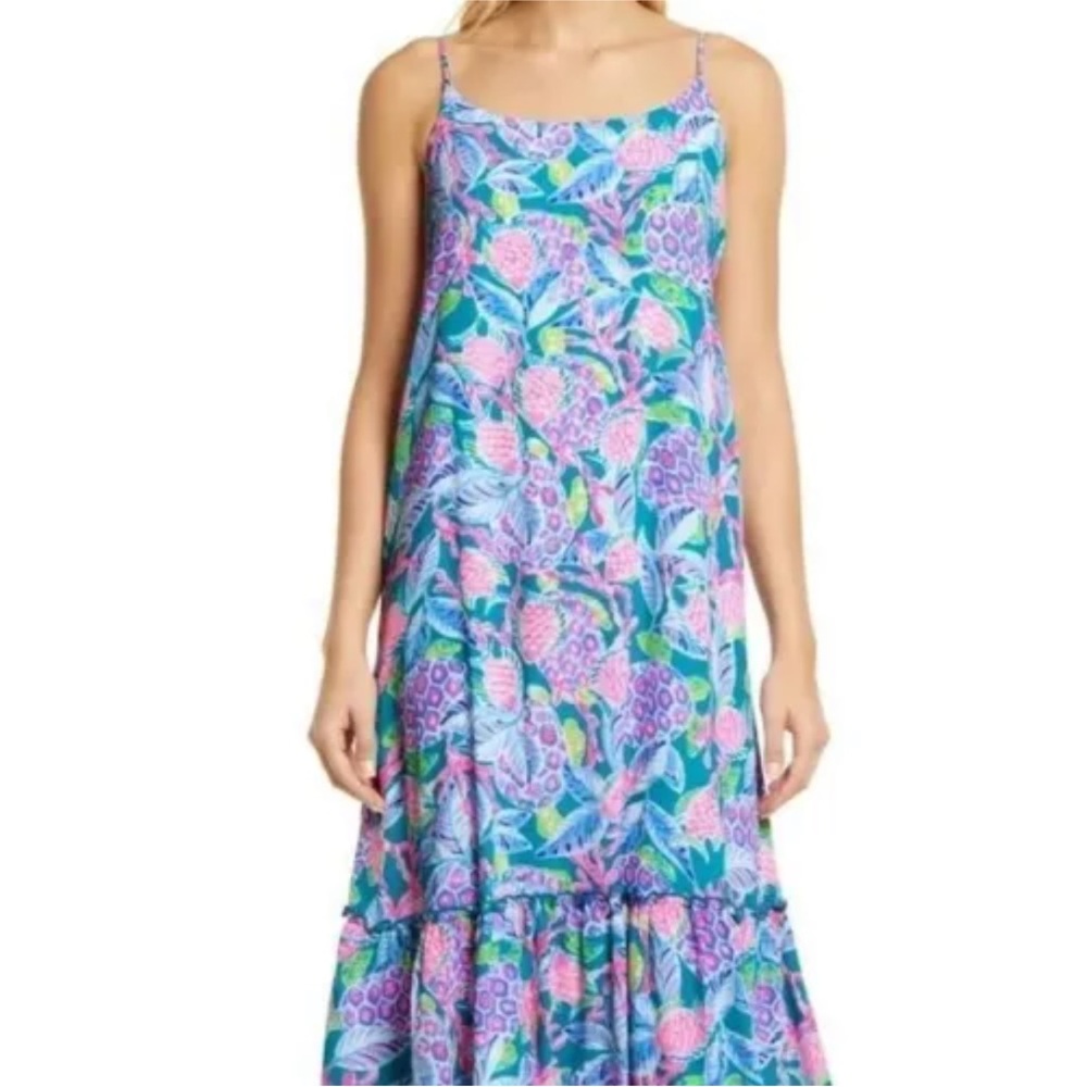 Lilly Pulitzer Pink, Purple & Teal Floral Midi Dress - Picture 2 of 4